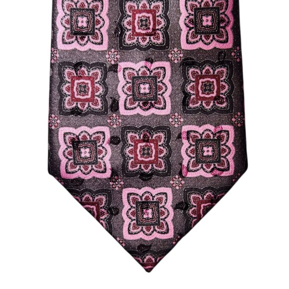 Ermenegildo Zegna Necktie Tie Pink Gray Black Floral Silk Made in Italy Designer - Picture 1 of 7